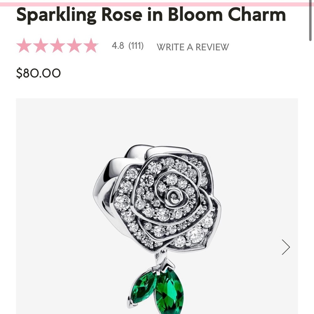 PANDORA SPARKLING ROSE STERLING SILVER CHARM FOR BRACELETS